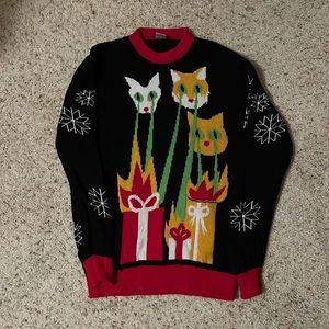 Cat Laser Beam Fire Snowflake Ugly Christmas Sweater - Used